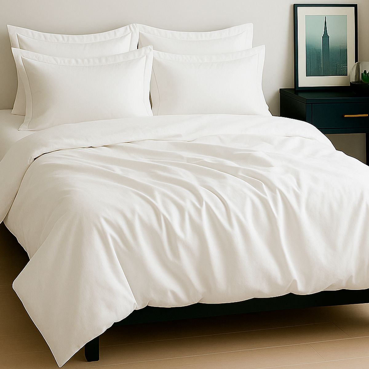 LILE - Set Duvet + Sábana Ajustable + Fundas 100% Algodón 400 hilos Blanco