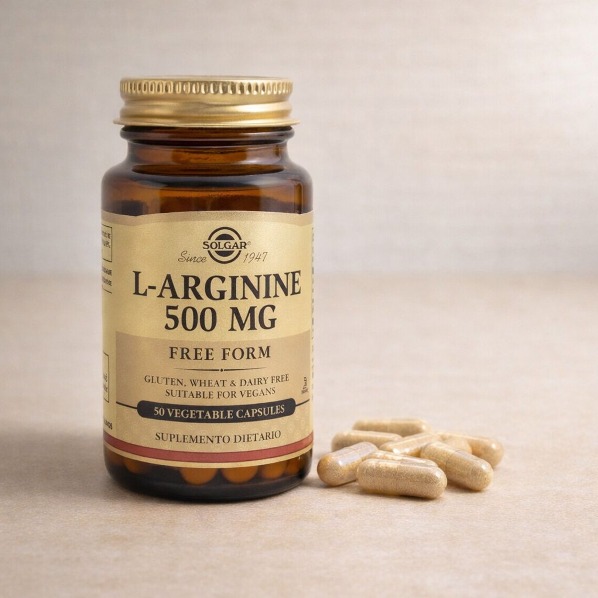 SOLGAR - Solgar L-Arginina 500 mg Aminoácido Free Form 50 Cápsulas Vegetales Vegano