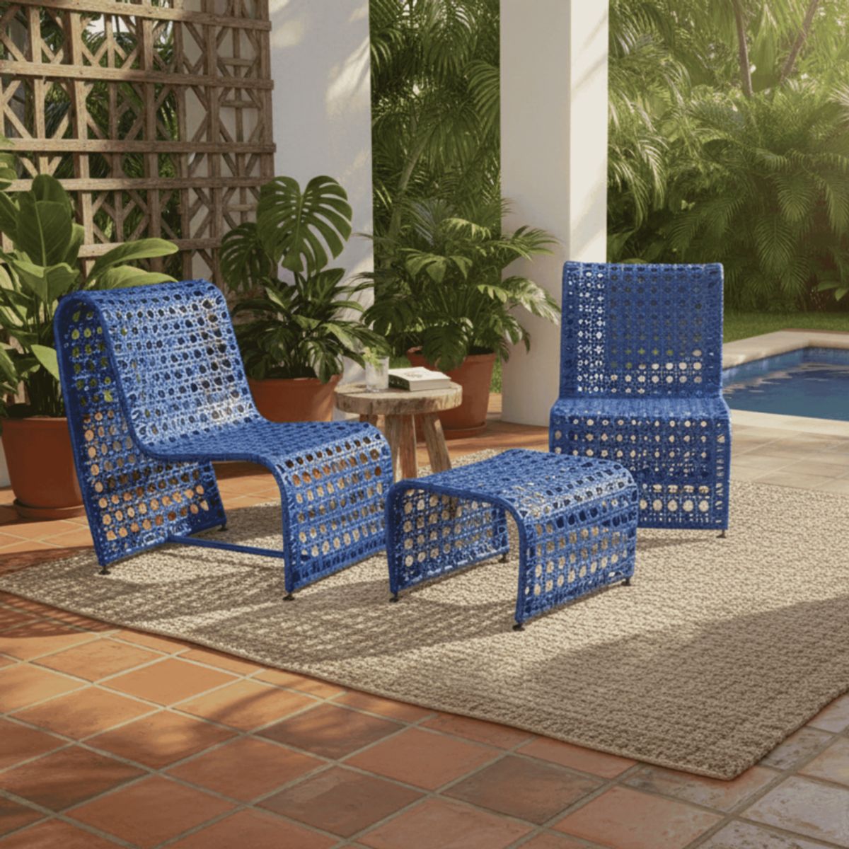 MARTEJIDO - Set Momposino Sillas Tejidas Rattán Azul 3 Piezas - Martejido