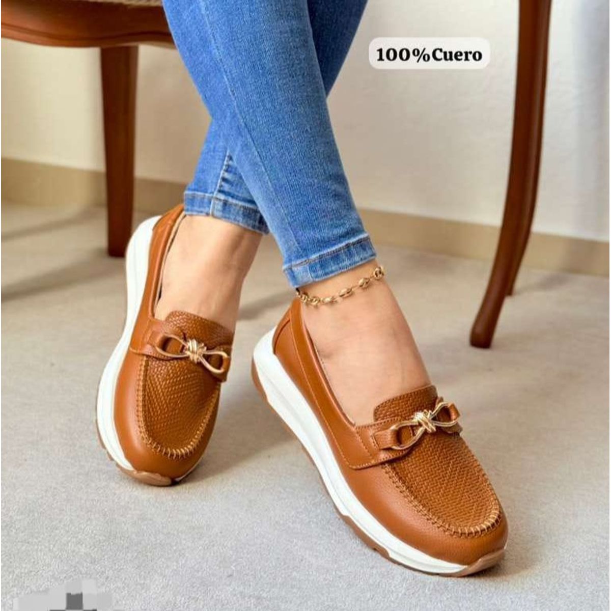 EVEGONZ - Mocasin de Mujer Marron Calzado Comodo