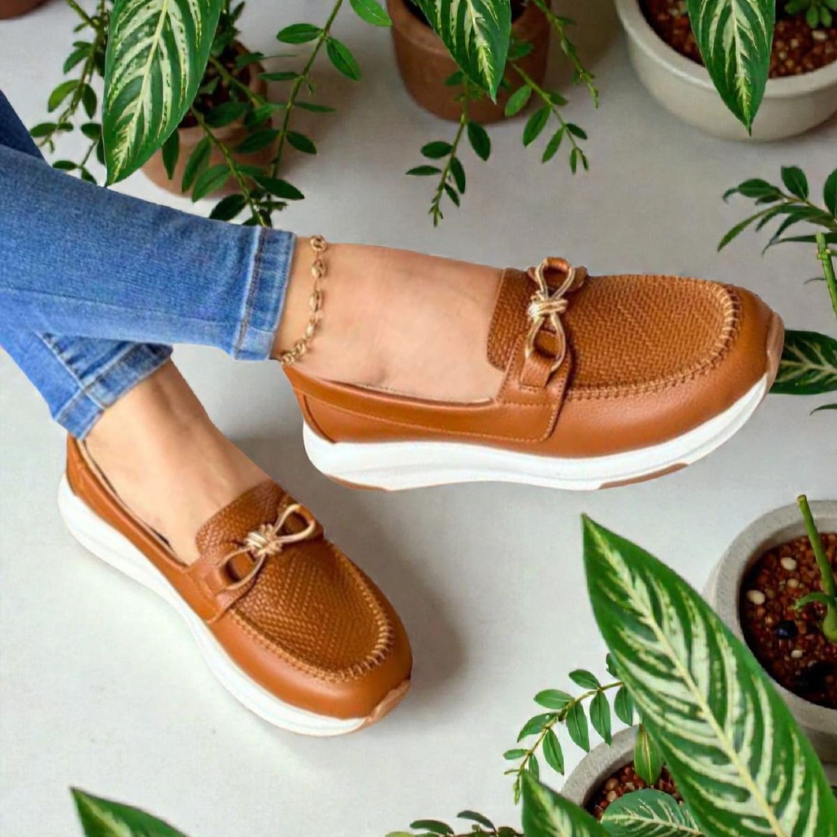 EVEGONZ - Mocasin de Mujer Marron Calzado Comodo
