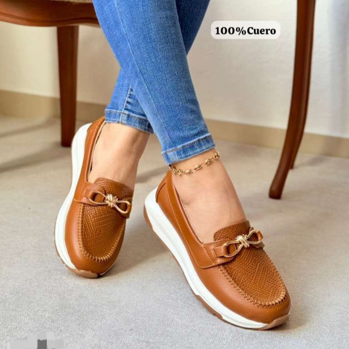 EVEGONZ - Mocasin de Mujer Marron Calzado Comodo