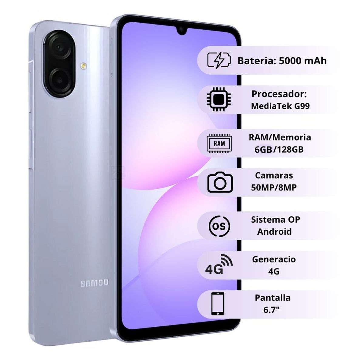 SAMSUNG - Samsung Galaxy A07 4G De 128GB6GB RAM - Violeta