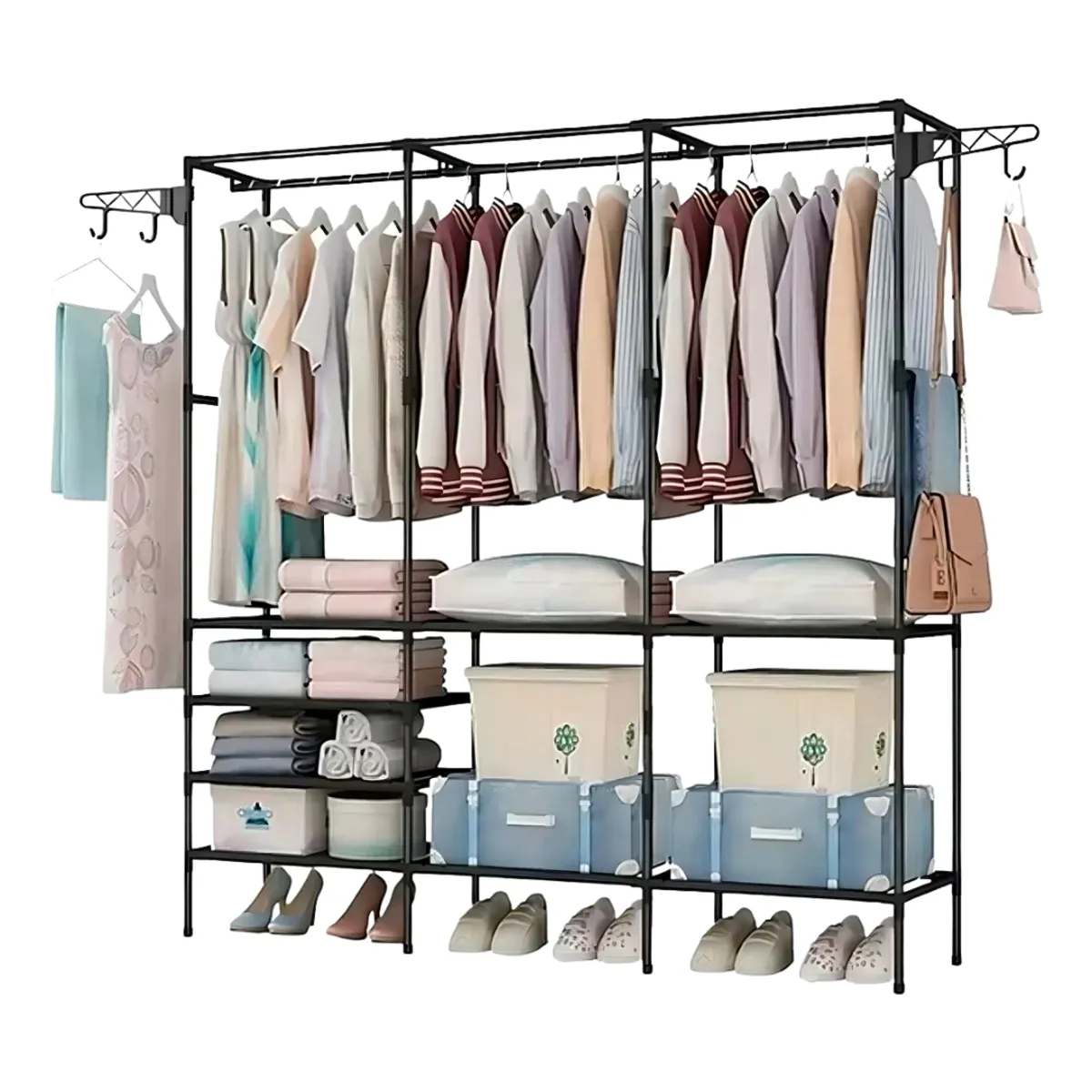 GENERICO - Ropero Armable 3 Cuerpos Closet Perchero Organizador De Ropa Color Negro