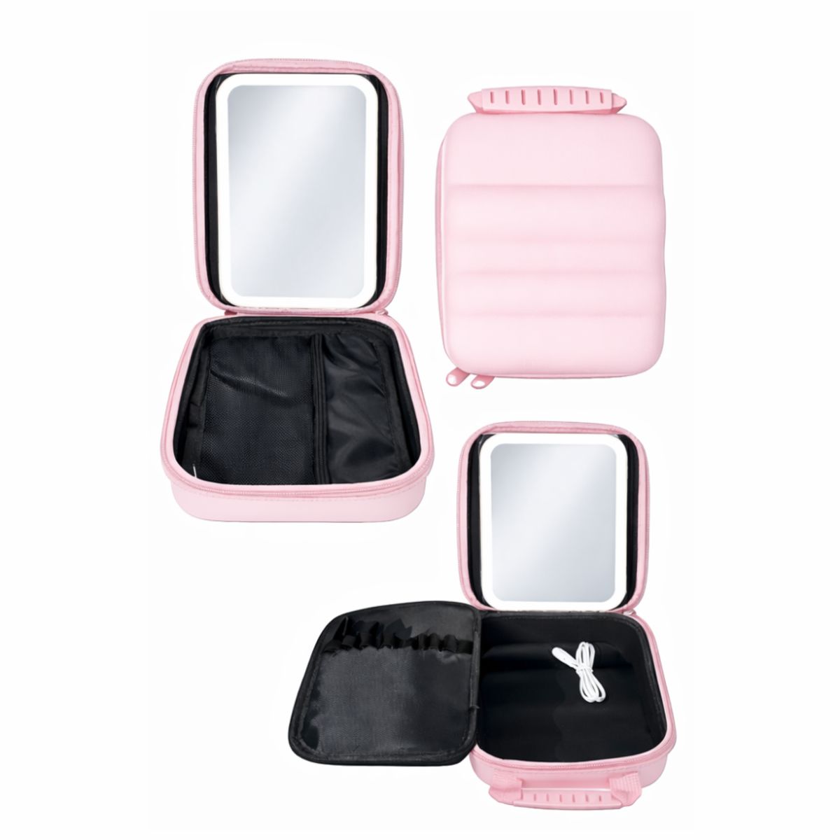 GENERICO - Estuche Cosmetiquero Portatil Espejo Integrado Luz Led Recargable Rosa