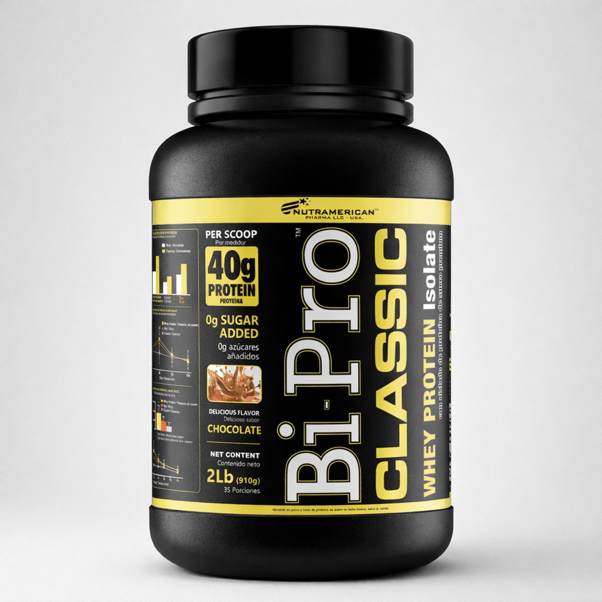 UPN - Bipro Classic Chocolate Whey Protein Isolate 2lb 910g Proteína de Suero Sabor Chocolate