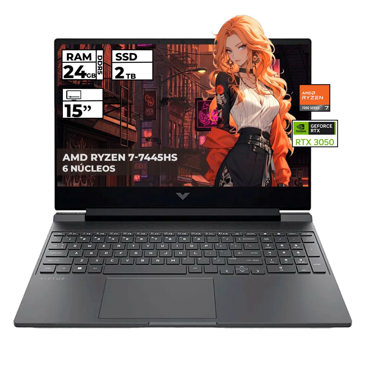 HP - PORTATIL GAMER HP VICTUS RYZEN 7-7445HS RTX 3050 24GB 2TB SSD FHD 15.6''
