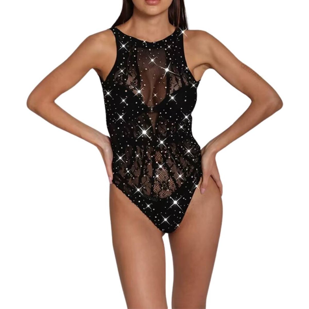 GENERICO - Body Malla Sexy Lencería Femenina Encaje Babydoll Mujer