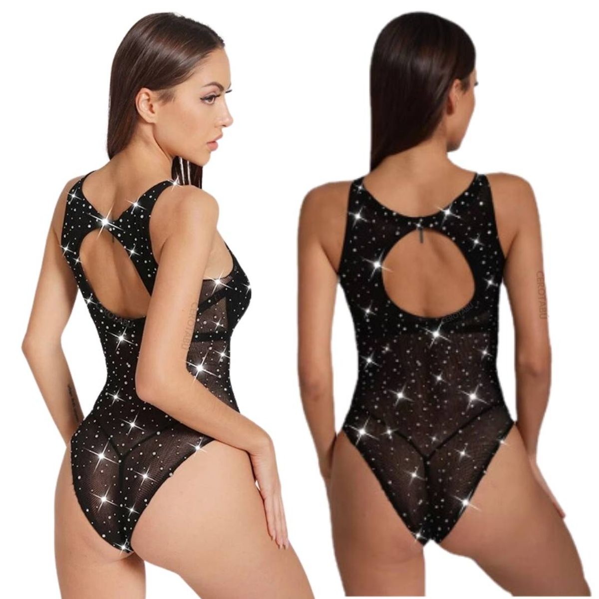 GENERICO - Body Malla Sexy Lencería Femenina Encaje Babydoll Mujer