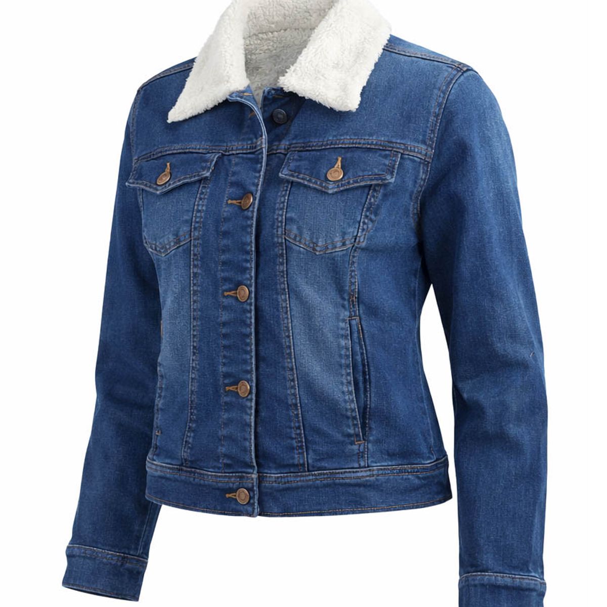MODA EN CIRCUITO - Chaqueta de Jean Forrada en Ovejero Para Mujer AZUL MEDIO