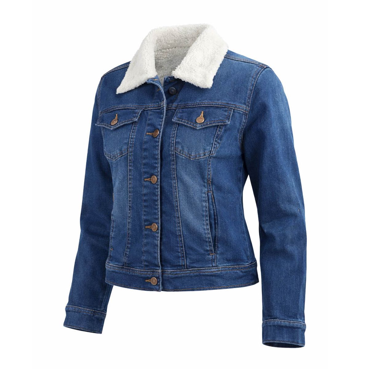 MODA EN CIRCUITO - Chaqueta de Jean Forrada en Ovejero Para Mujer AZUL MEDIO