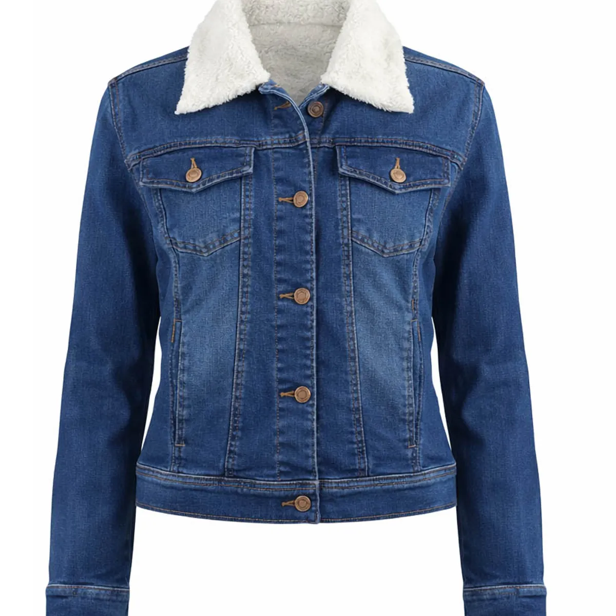 MODA EN CIRCUITO - Chaqueta de Jean Forrada en Ovejero Para Mujer AZUL MEDIO