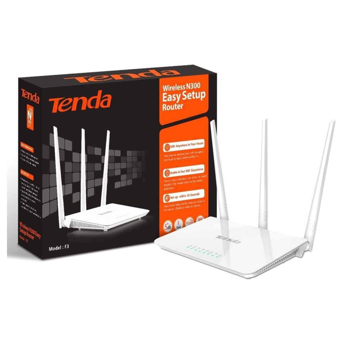 TENDA - Router Inalámbrico Tenda F3 300Mbps 3 Antenas 5dBi Wi-Fi