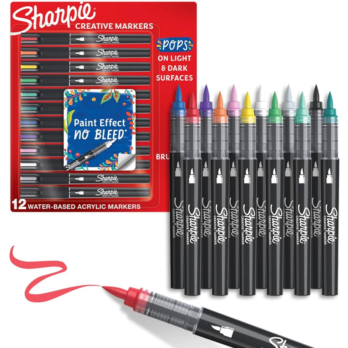 SHARPIE - Sharpie Marcadores Acrílicos Punta Pincel 12 Colores Set