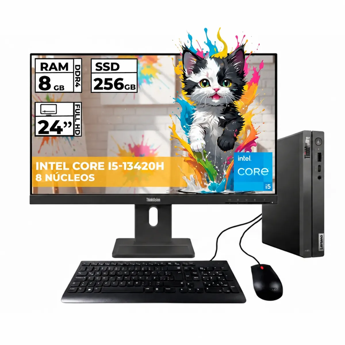 Lenovo - MINI PC LENOVO THINKCENTRE NEO 50Q INTEL CORE  I5-13420H  8GB 256GB + MONITOR 24″ FHD