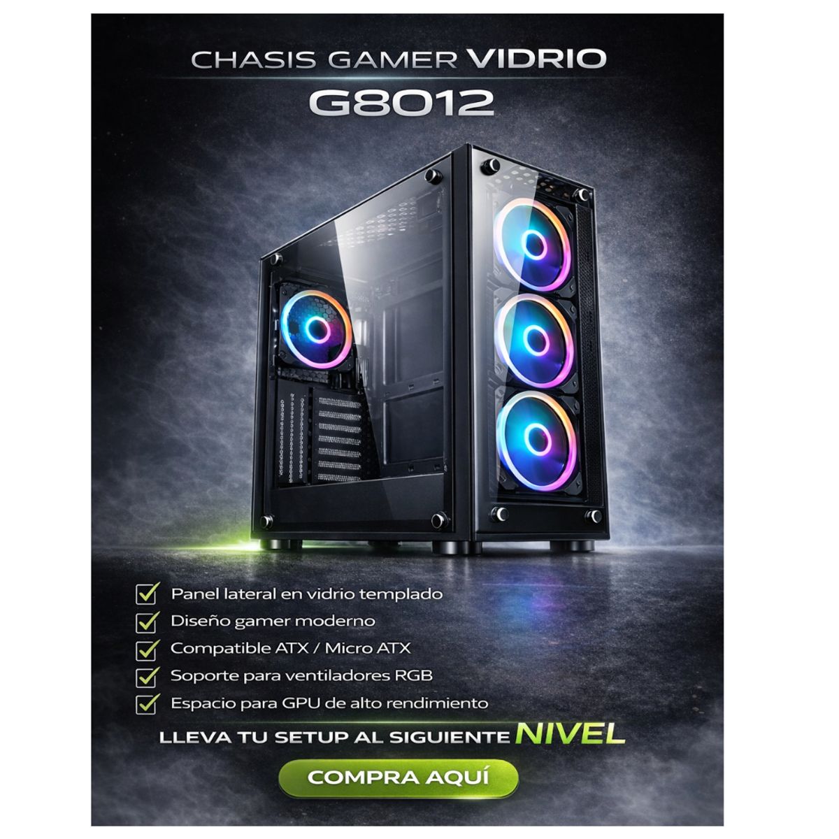 GENERICO - Chasis Gamer Vidrio Templado G8012 ATX  Micro ATX