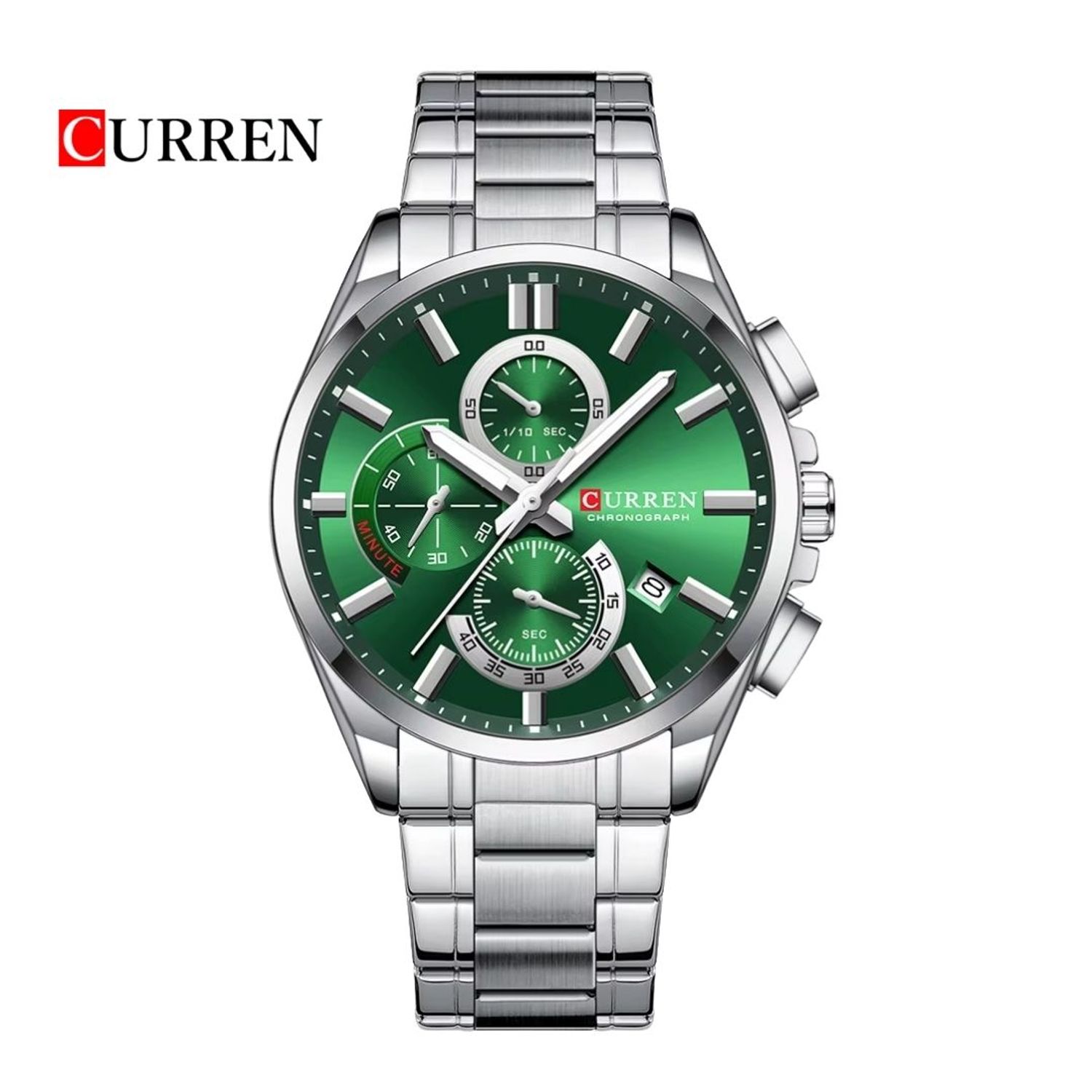 Reloj Curren 8475 plateado - verde Diseño Elegante CURREN