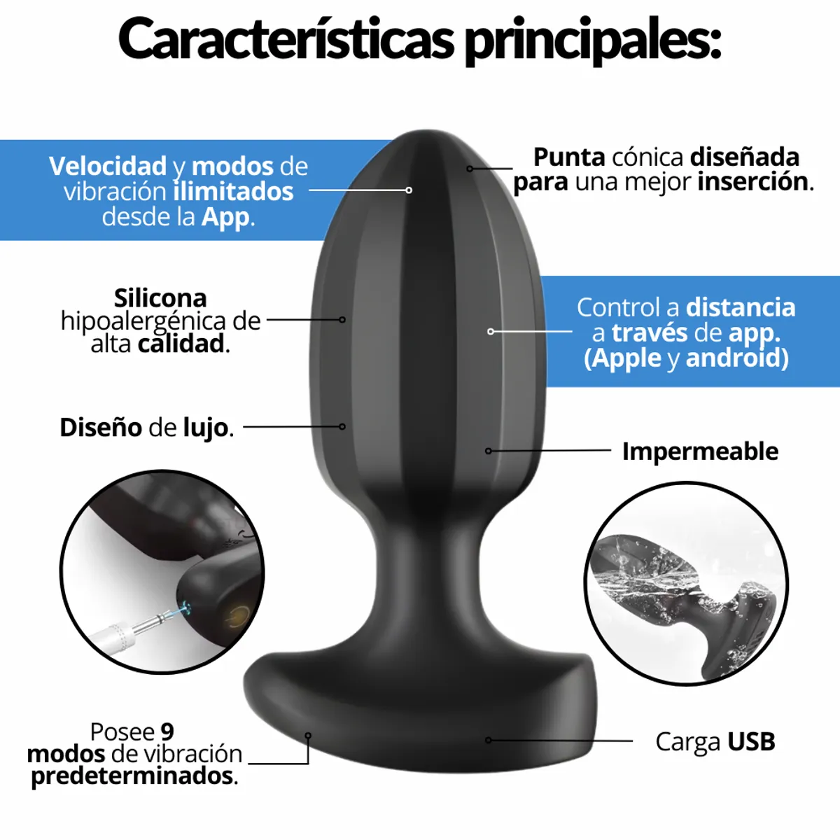 GENERICO - Plug Anal Vibrador Masajeador Estimulador Próstata A Distancia App