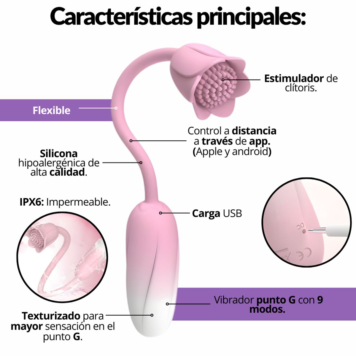 GENERICO - Huevo Vibrador 2 En 1 Usb App Larga Distancia 10 Modos