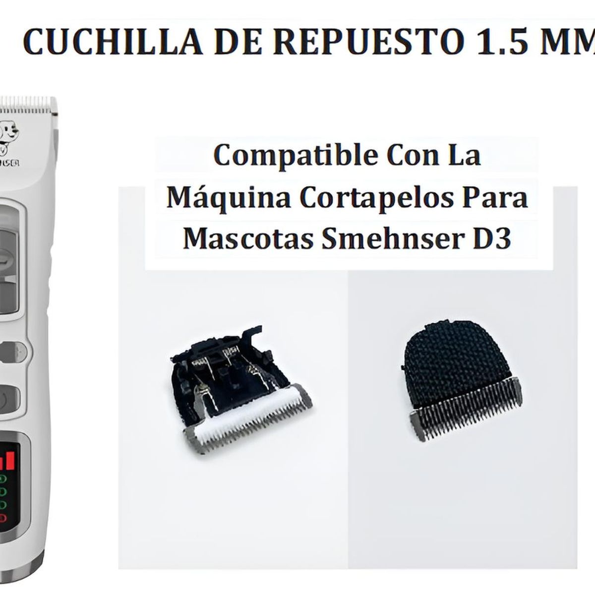 GENERICO - Pack X2 Cuchillas De Repuesto De Cerámica 1.5MM Para Máquina Cortapelos Para Mascotas Smehnser D3