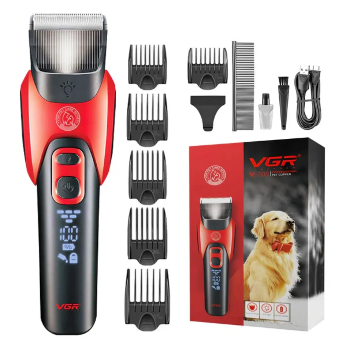 VGR - Máquina Cortar Pelo Perros Mascotas Vgr V-208 Luz Cerámica