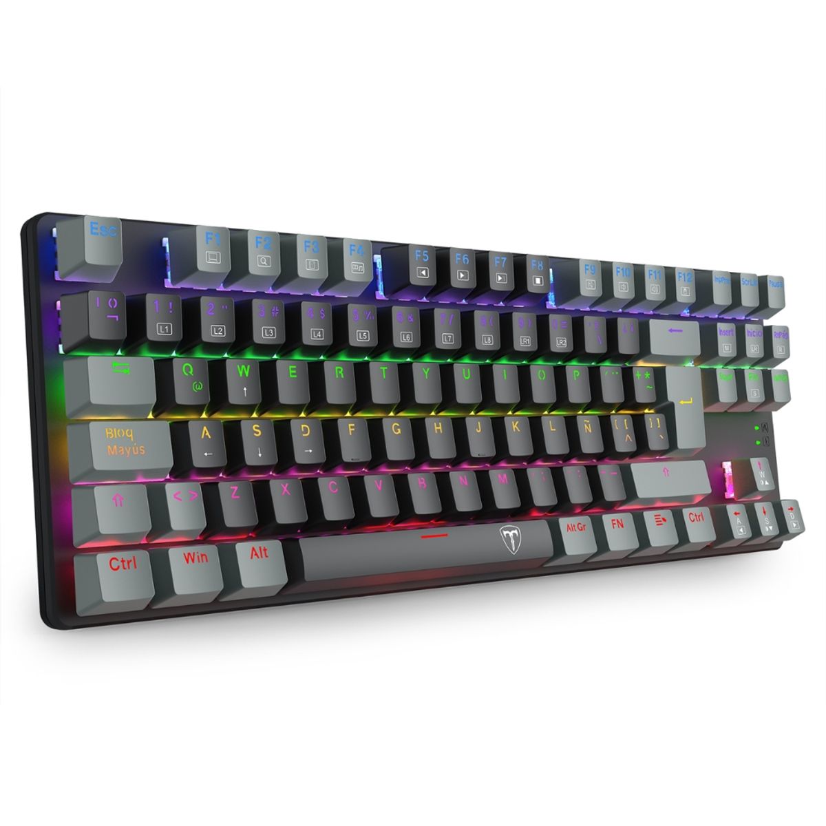 T-DAGGER - Teclado Gamer Mecanico T-dagger Bora Lite Rainbow con Switch Red, NegroGris
