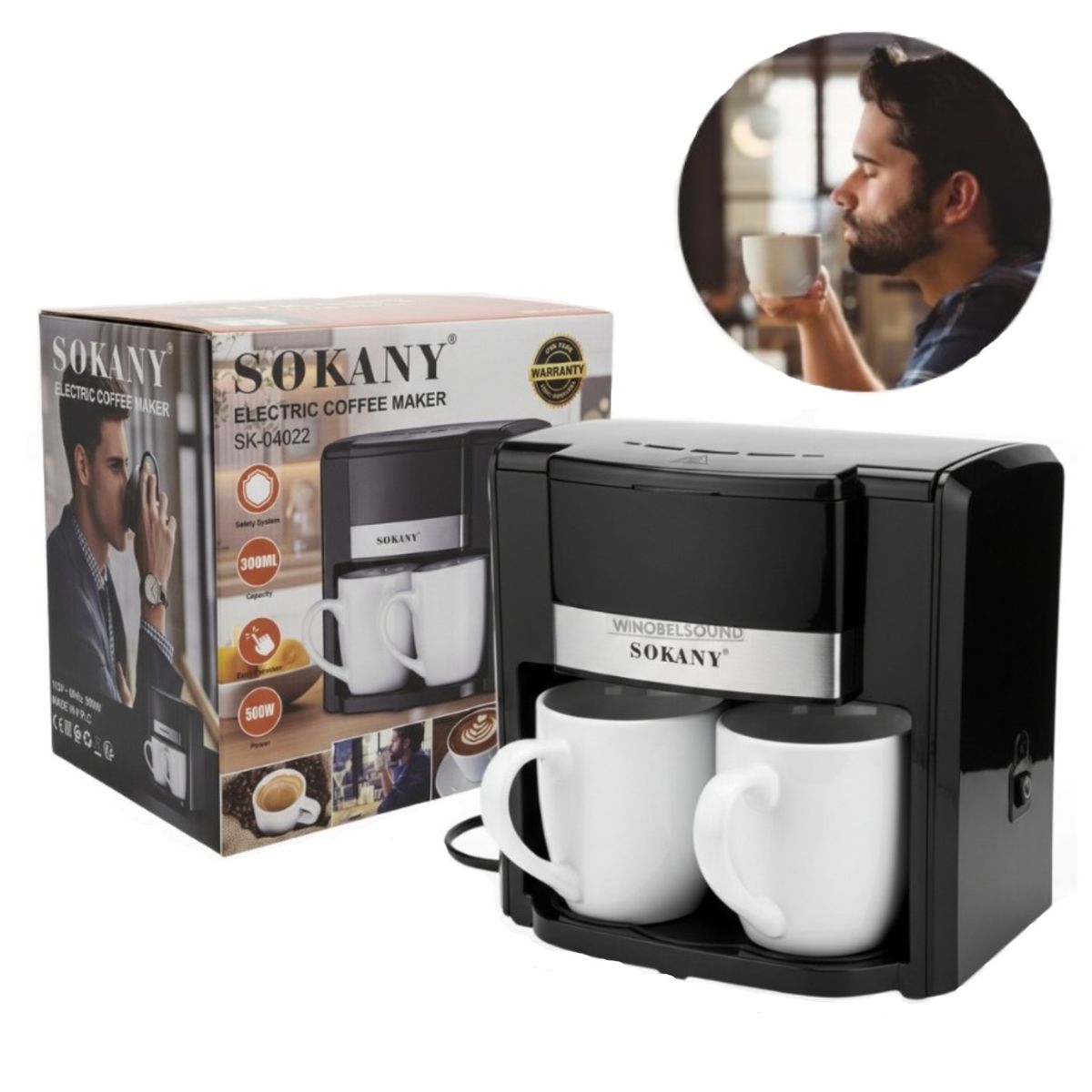 SOKANY - Cafetera Eléctrica Automática De Goteo Para 2 Tazas