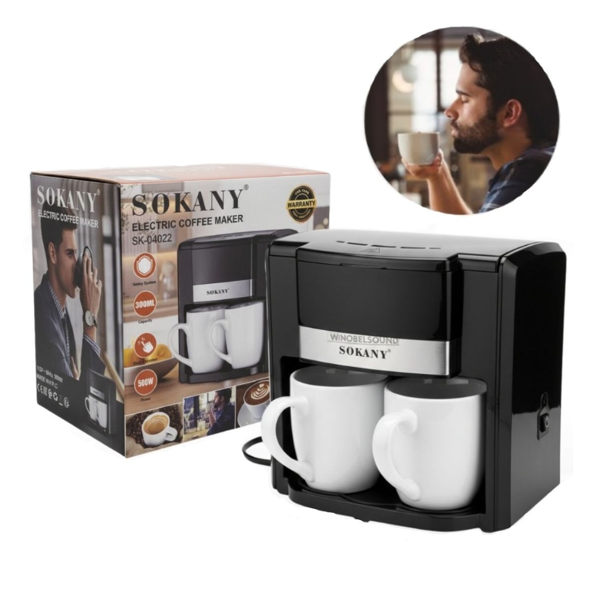SOKANY - Cafetera Eléctrica Automática De Goteo Para 2 Tazas