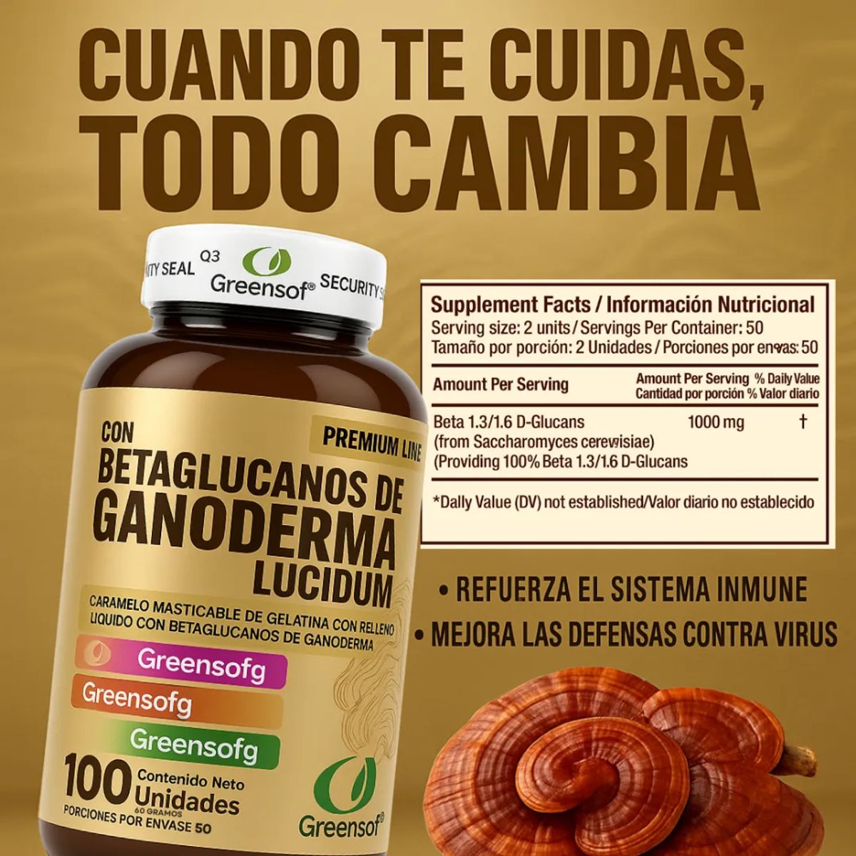 NATURAL ENERGY PRODUCTS - Betaglucanos Ganoderma Americano con Invima  Defensa Celular x 1000 mg