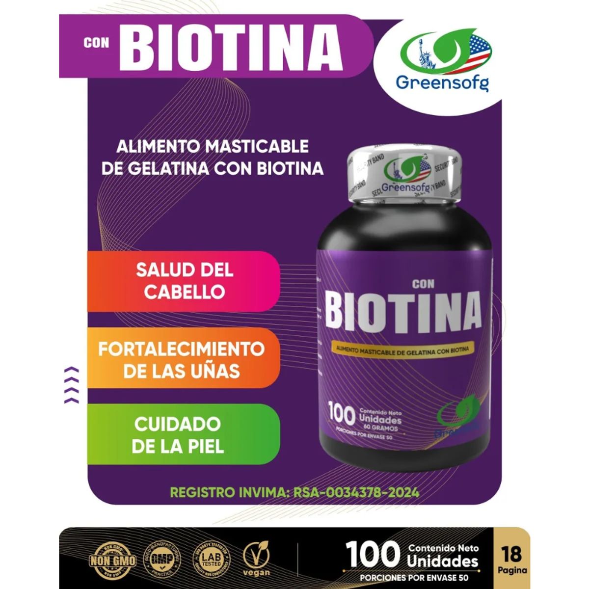 NATURAL ENERGY PRODUCTS - Biotina Americana  Cabello y Uñas Fuertes x 1000 mcg