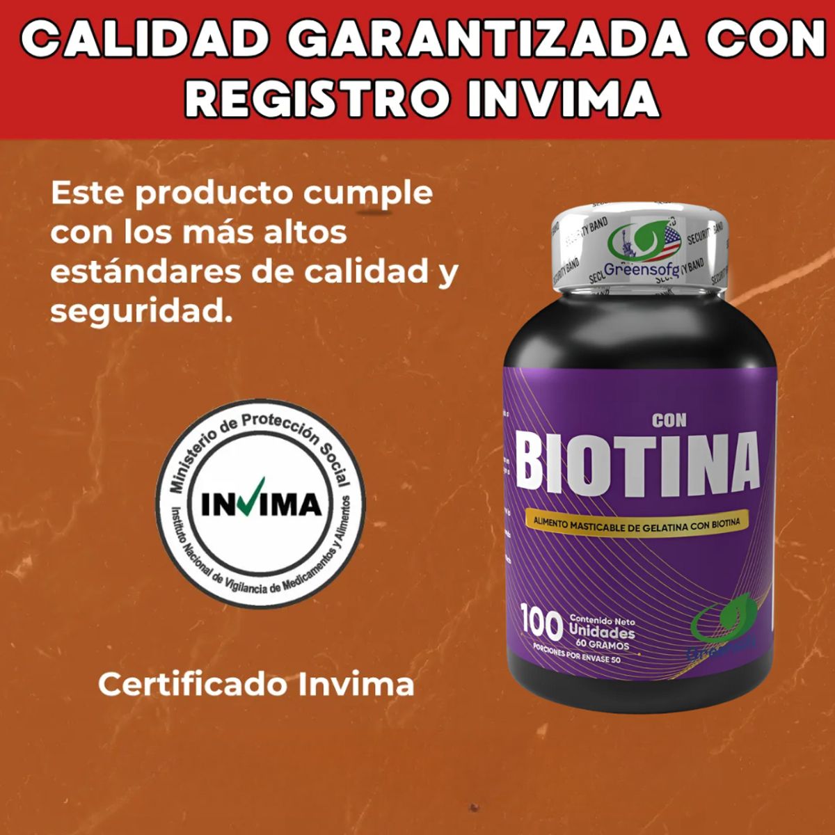 NATURAL ENERGY PRODUCTS - Biotina con Invima  Crecimiento Capilar x 1000 mcg