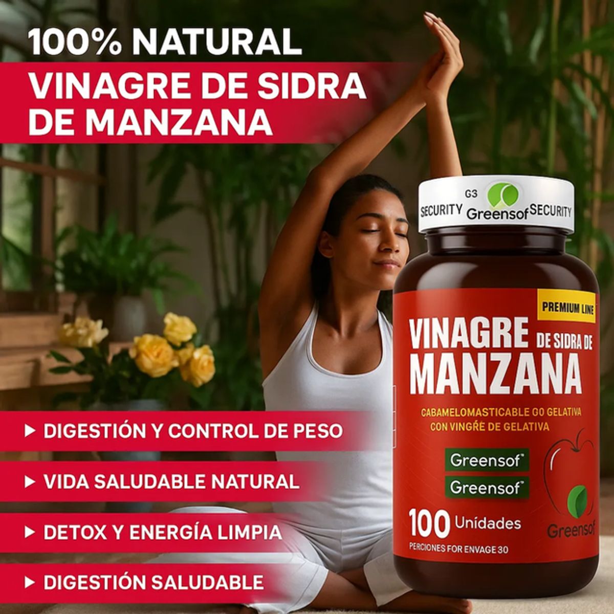 NATURAL ENERGY PRODUCTS - Vinagre de Manzana Americano con Invima  Metabolismo Activo x 480 mg