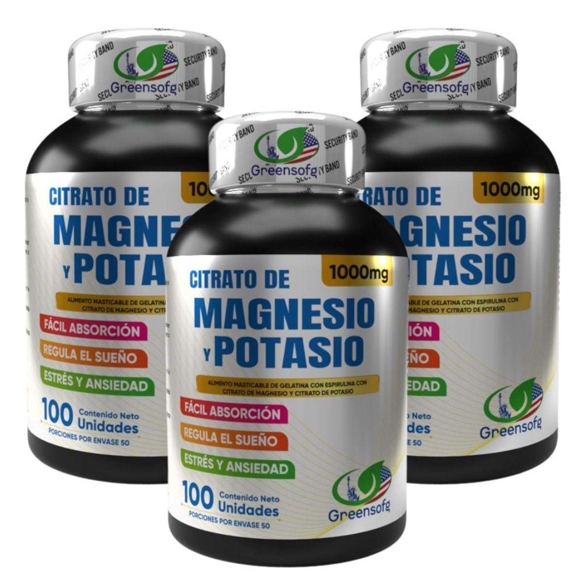NATURAL ENERGY PRODUCTS - Citrato de Magnesio y Potasio Americano  Recuperación Muscular x 1000 mg