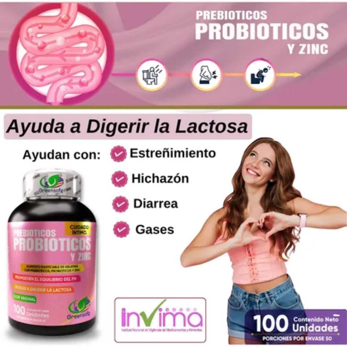 NATURAL ENERGY PRODUCTS - Probióticos Prebióticos y Zinc Americano  Flora Intestinal Fuerte x 1000 mg