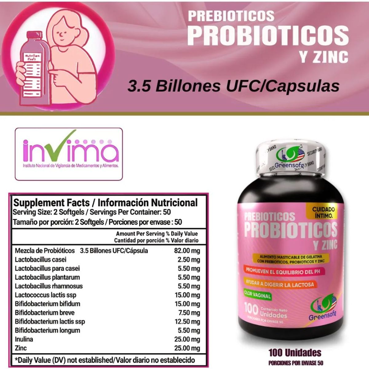 NATURAL ENERGY PRODUCTS - Probióticos Prebióticos y Zinc Americano con Invima  Inmunidad y Bienestar x 1000 mg