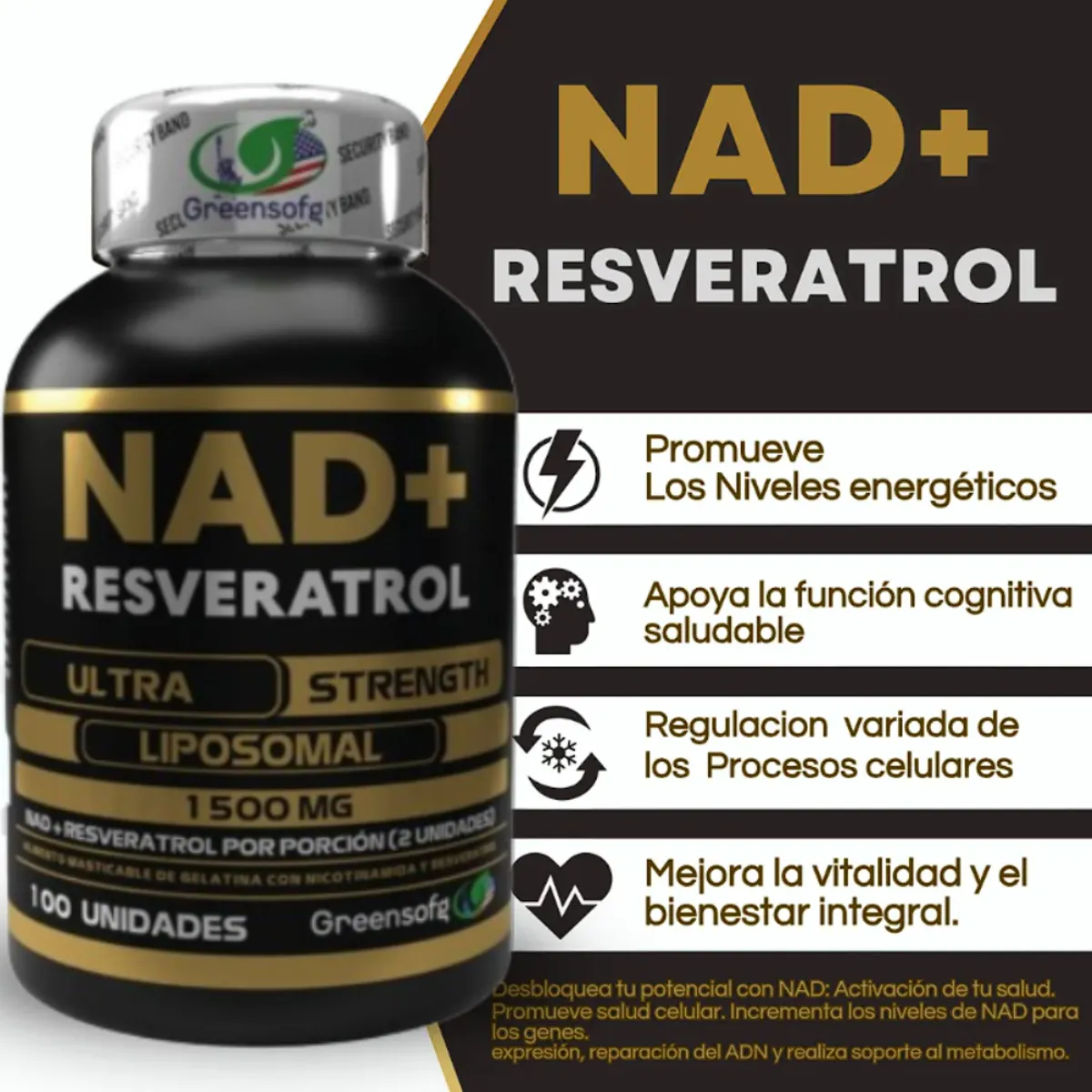 NATURAL ENERGY PRODUCTS - NAD + Resveratrol con Invima  Energía Celular x 1500 mg