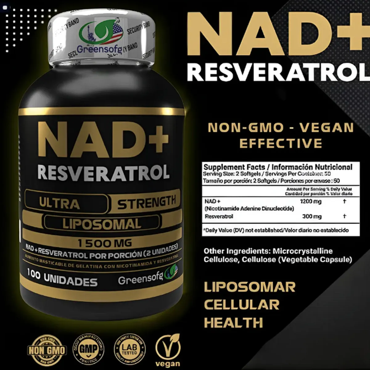 NATURAL ENERGY PRODUCTS - NAD + Resveratrol Americano con Invima  Vitalidad y Longevidad x 1500 mg
