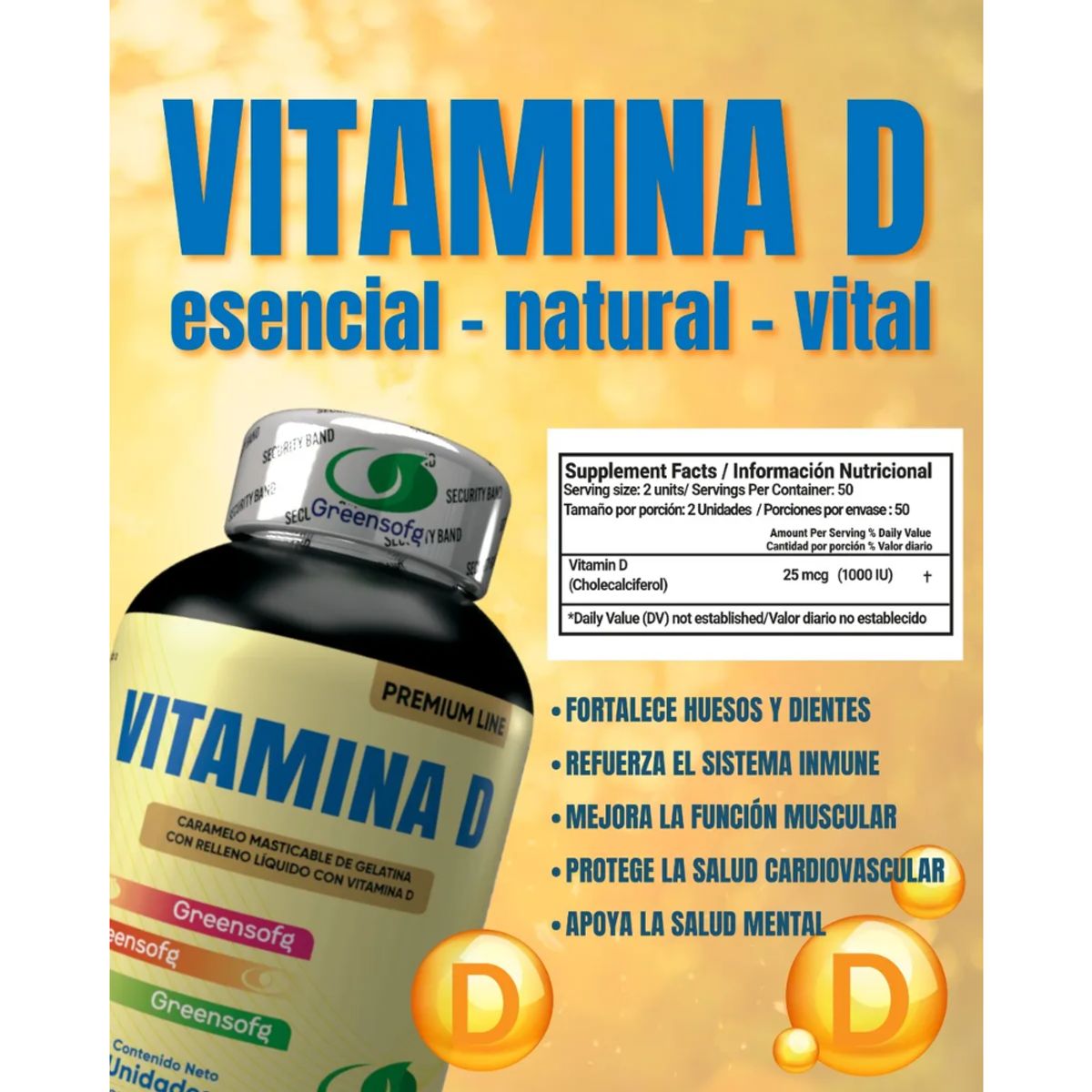 NATURAL ENERGY PRODUCTS - Vitamina D Americana  Huesos Fuertes x 1000 IU