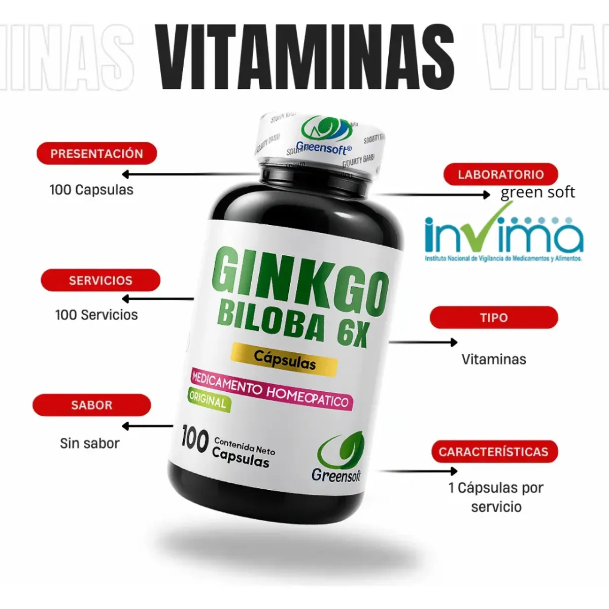 NATURAL ENERGY PRODUCTS - Ginkgo Biloba Americano con Invima  Enfoque Mental x 120 mg