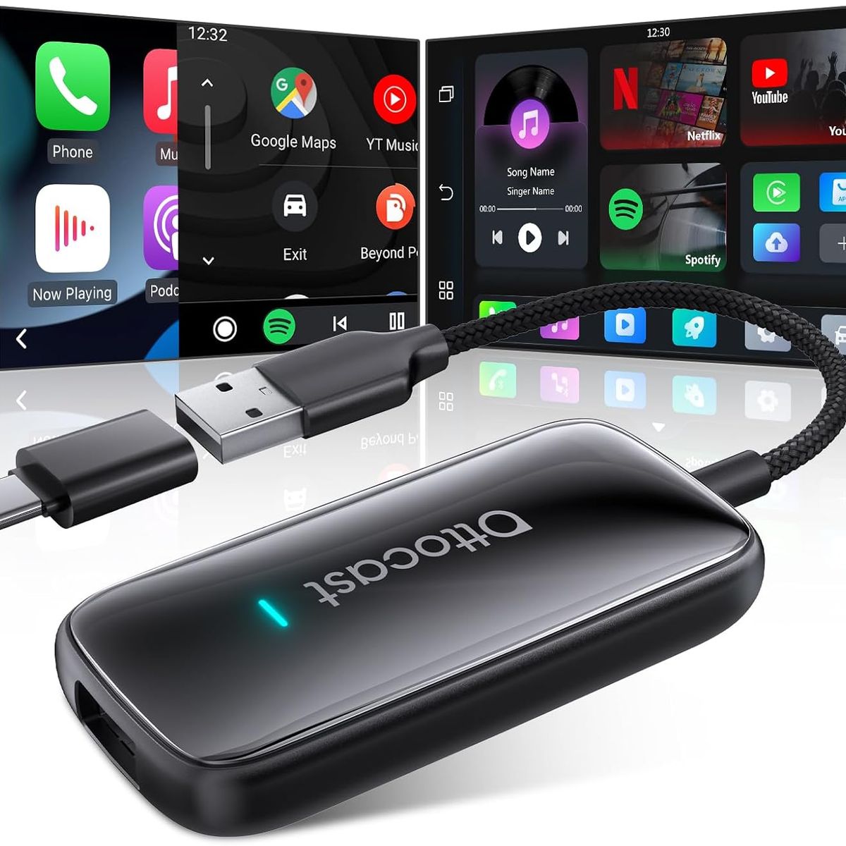 OTTOCAST - Ai Box Inalámbrico Android Auto CarPlay con YouTube Netflix y más Apps de Video para Vehiculos