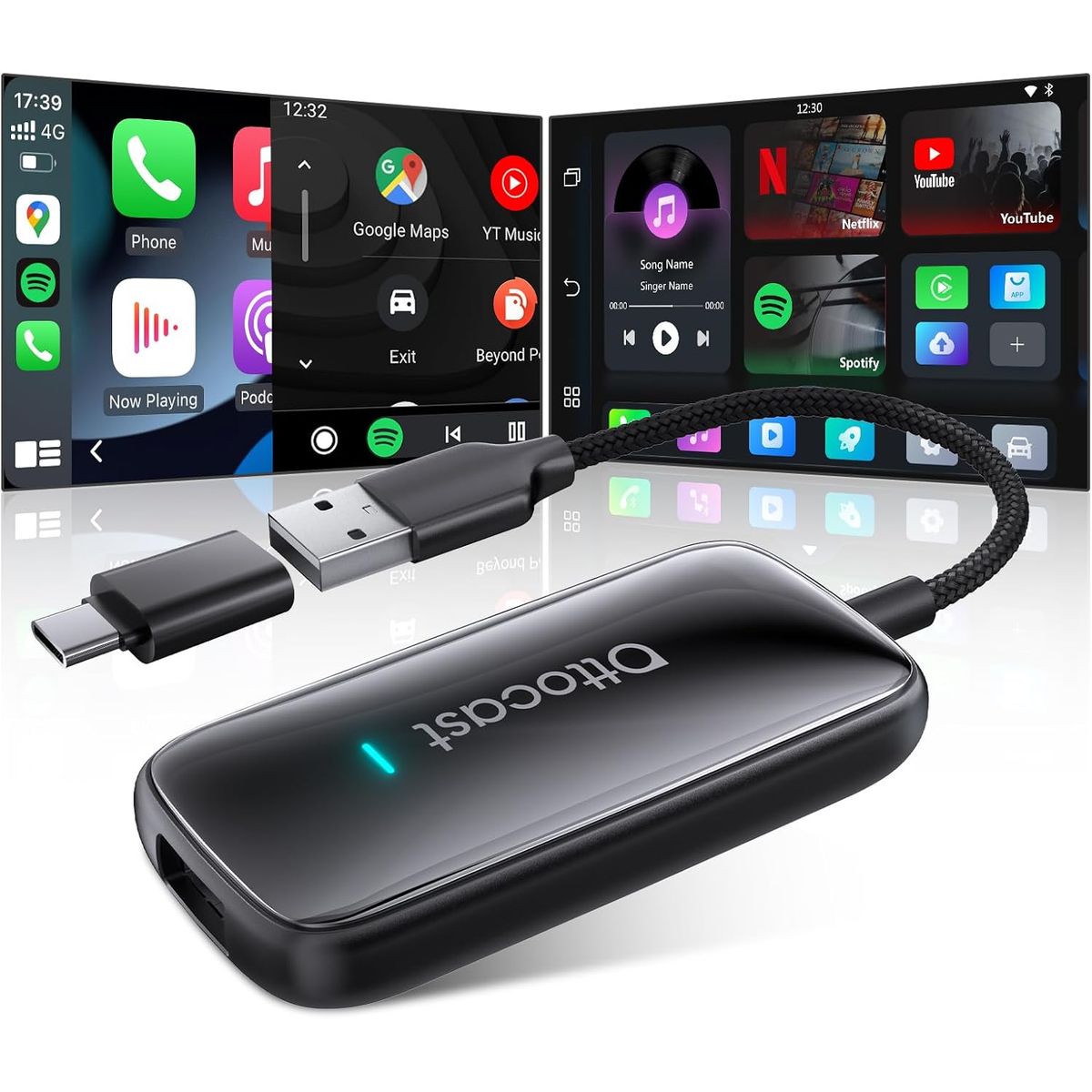 OTTOCAST - Ai Box Inalámbrico Android Auto CarPlay con YouTube Netflix y más Apps de Video para Vehiculos