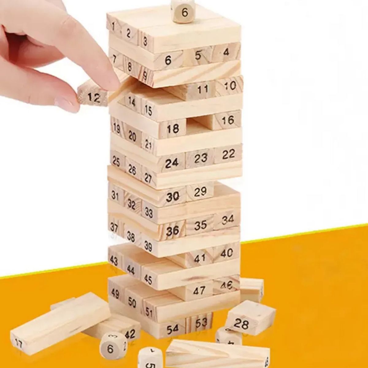 GENERICO - Jenga Tipo Torre Grande Madera Bloques 48pc Dados Juego Mesa Caja Amarilla