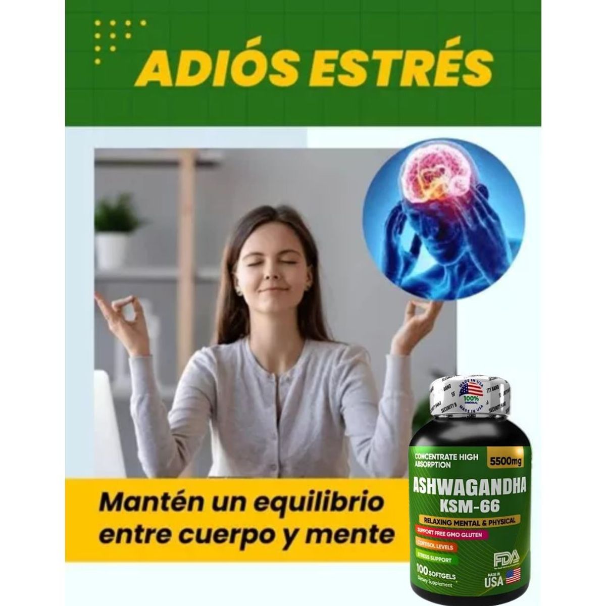 NATURAL ENERGY PRODUCTS - Ashwagandha KSM-66  - Relajación Fisica y Mental x2