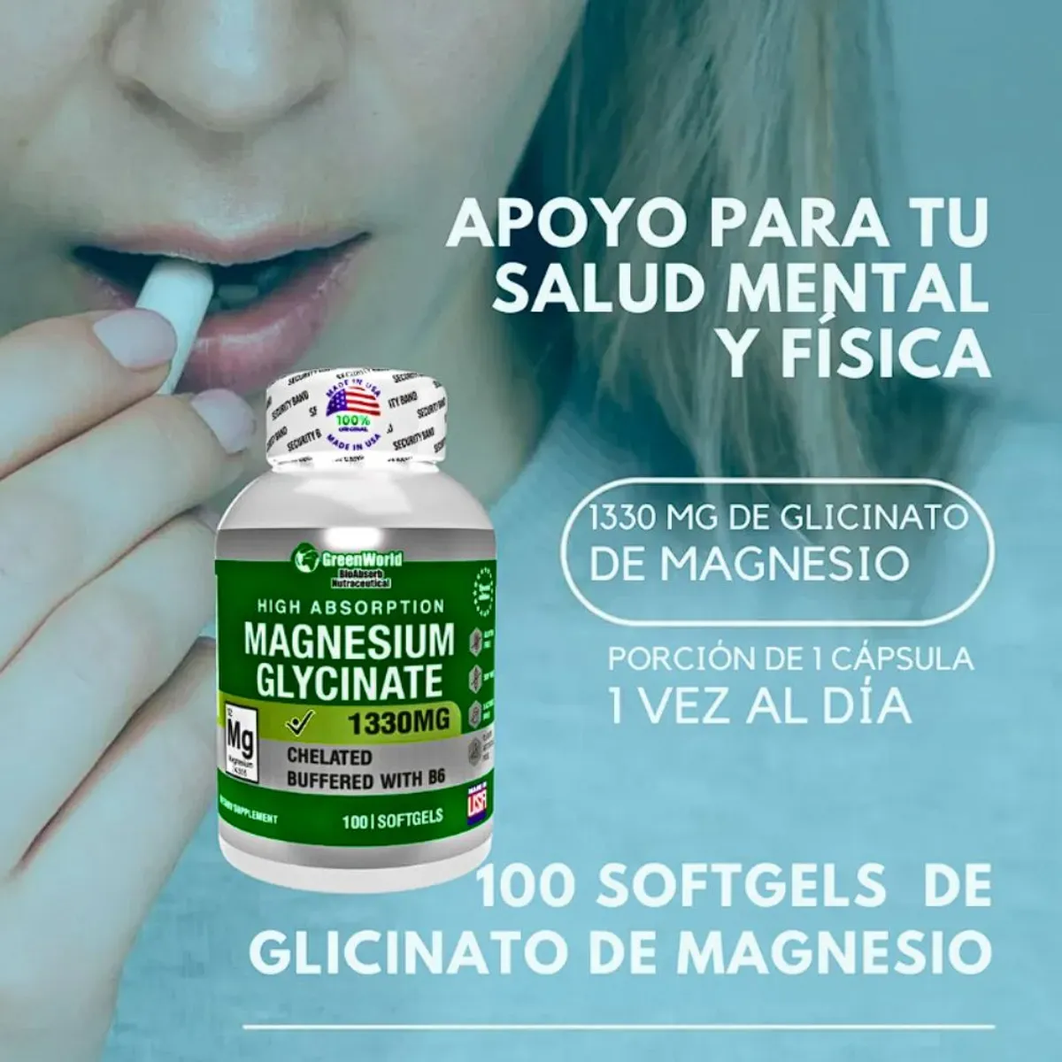 NATURAL ENERGY PRODUCTS - Glicinato de Magnesio Americano de 1330mg