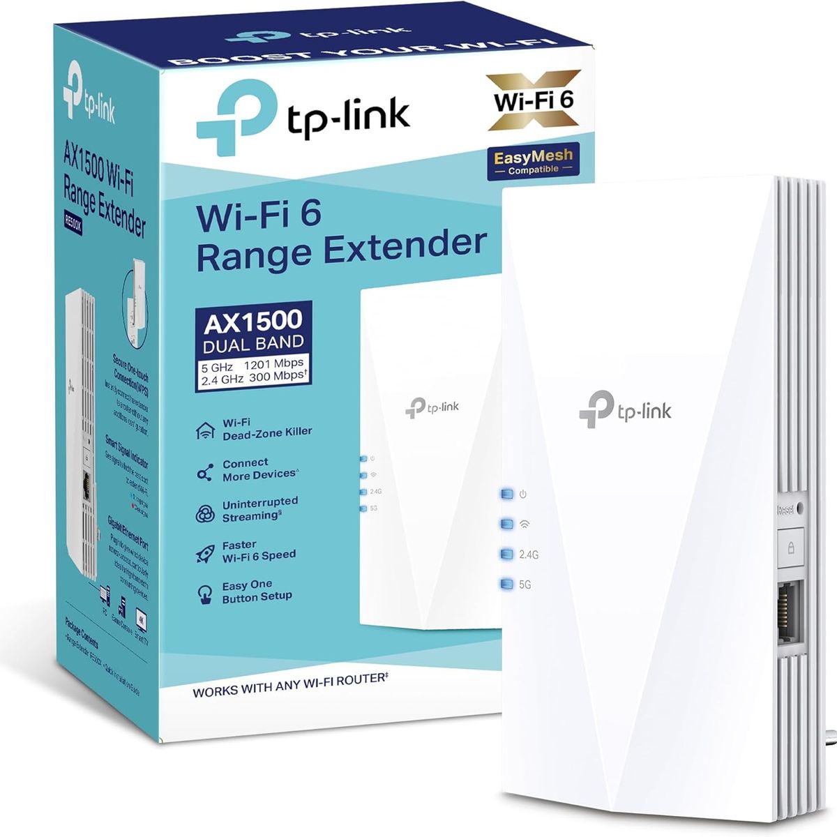 TP LINK - Repetidor AX1500 WiFi 6 5G Doble Banda Mesh Tp-Link RE500X App