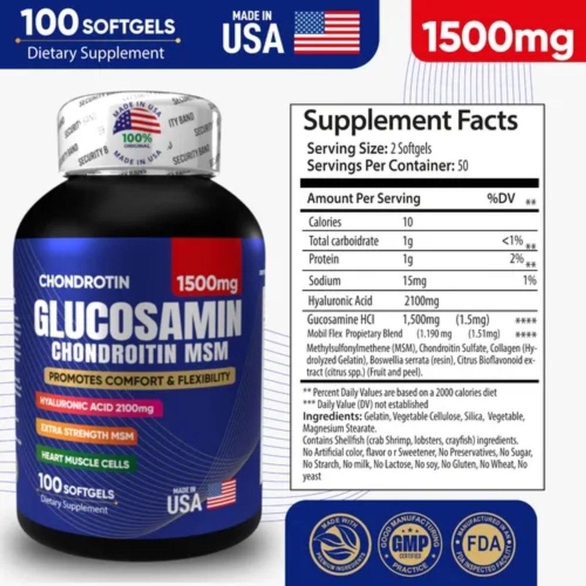 NATURAL MEDICINE - Glucosamina  y Condroitina Americana x 1500mg