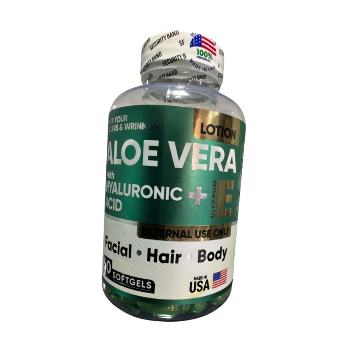 NATURAL MEDICINE - Capsulas de Aloe Vera y Acido Hialurónico + Vitamina E Americana x60