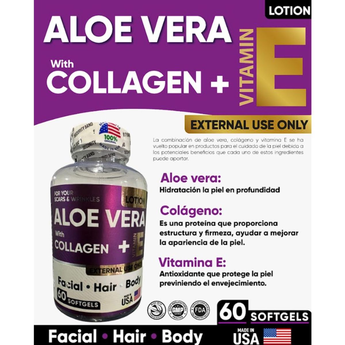 NATURAL MEDICINE - Aloe Vera + Colágeno y Vitamina E - Belleza Natural x2