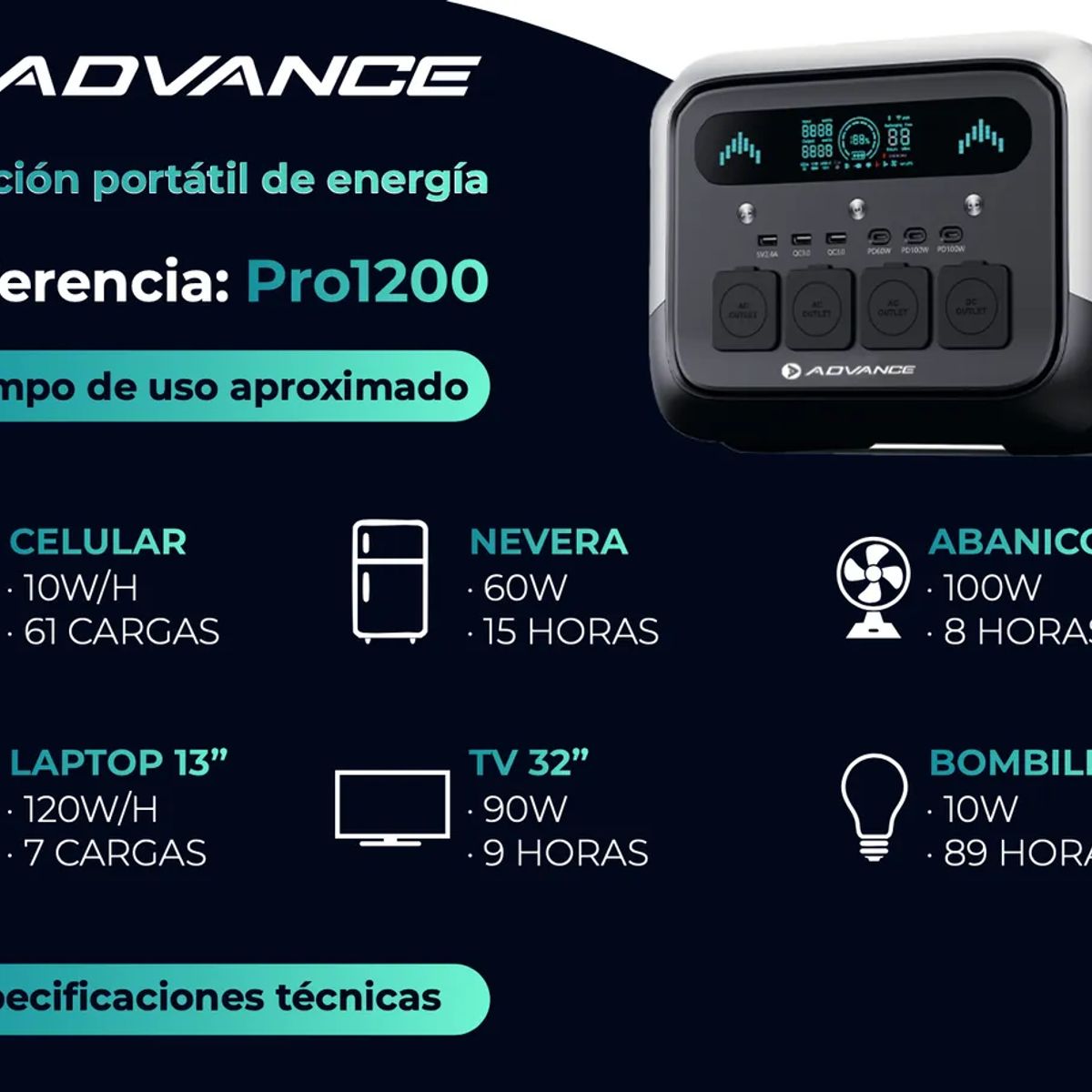 ADVANCE - Estacion Portatil De Energia Advance Pro1200 - 20 Amp 2400w