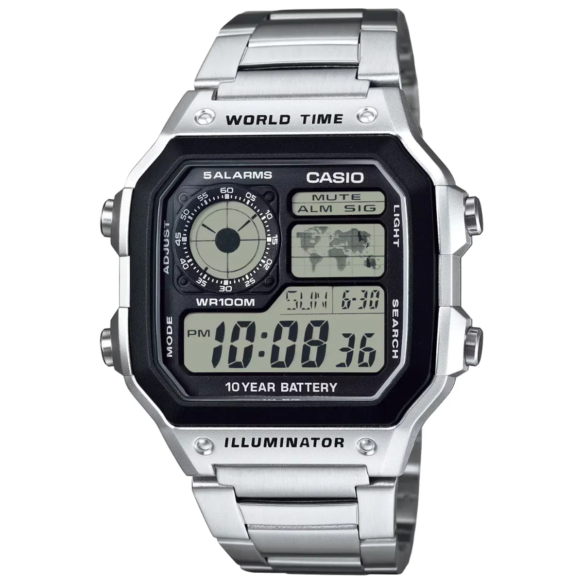 CASIO - Reloj Casio Para Hombre Digital AE-1200WHD-1A Plateado Con Fondo Negro